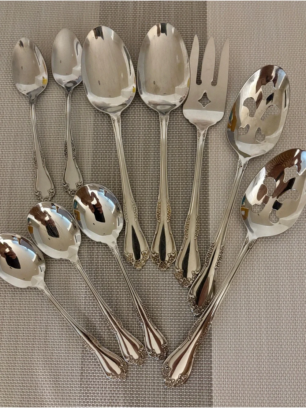Lot of Oneida Deluxe Mansfield Stainless Steel Serving Set and Spoons.